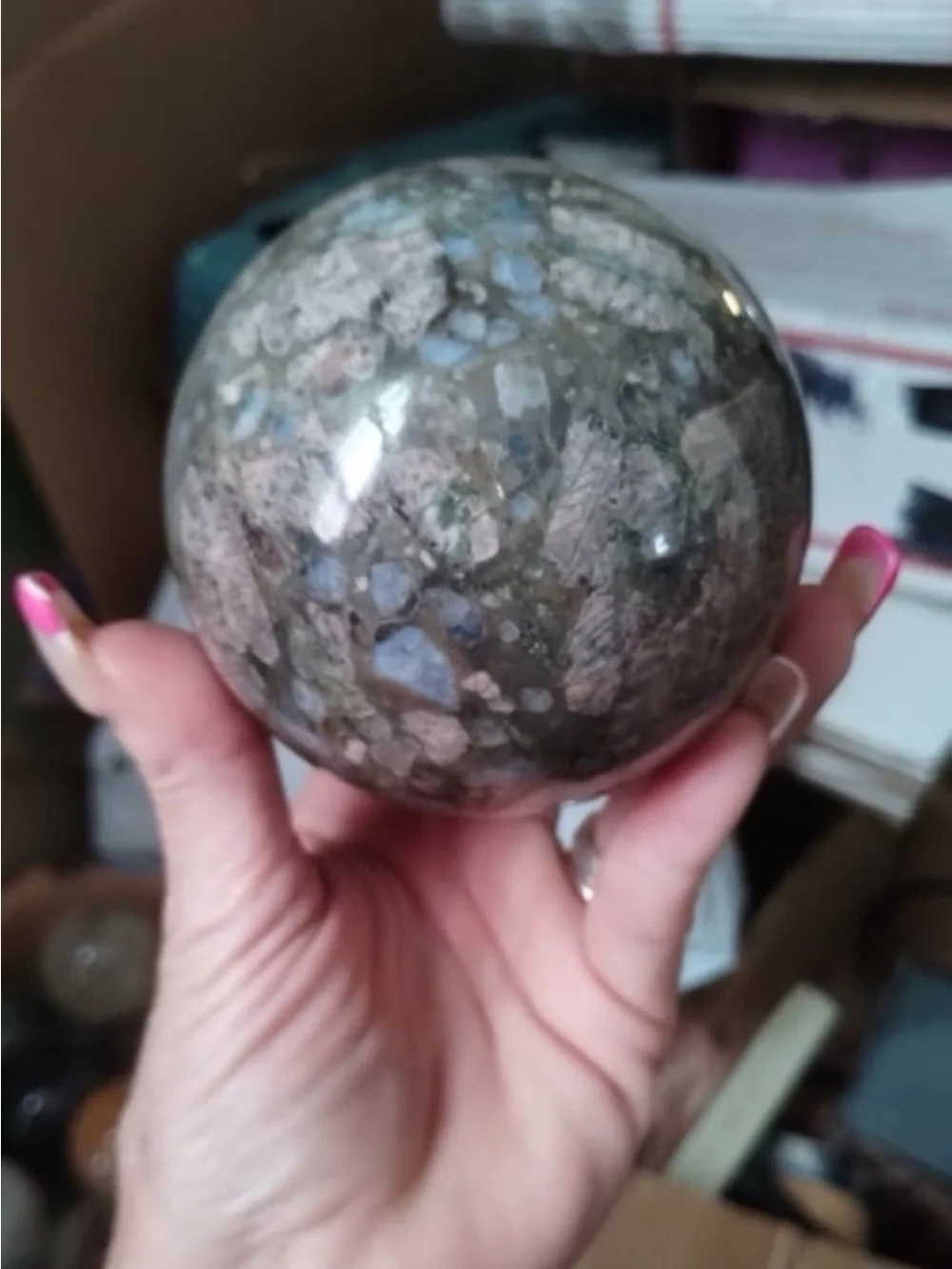 Pink and Gray Mosaic Jasper Sphere